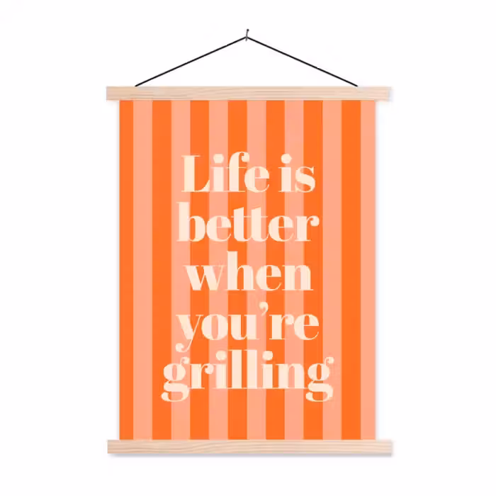 Tekst - Gestreept - Oranje - Zomer textielposter latten blank klein -3d