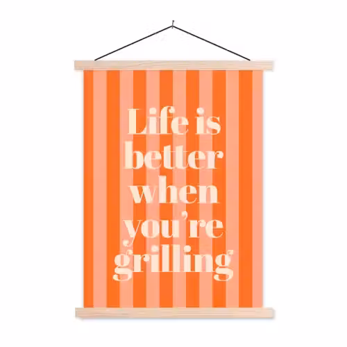Tekst - Gestreept - Oranje - Zomer textielposter latten blank klein -3d