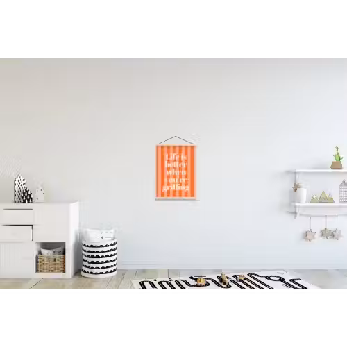 Tekst - Gestreept - Oranje - Zomer textielposter latten blank klein -kinderkamer
