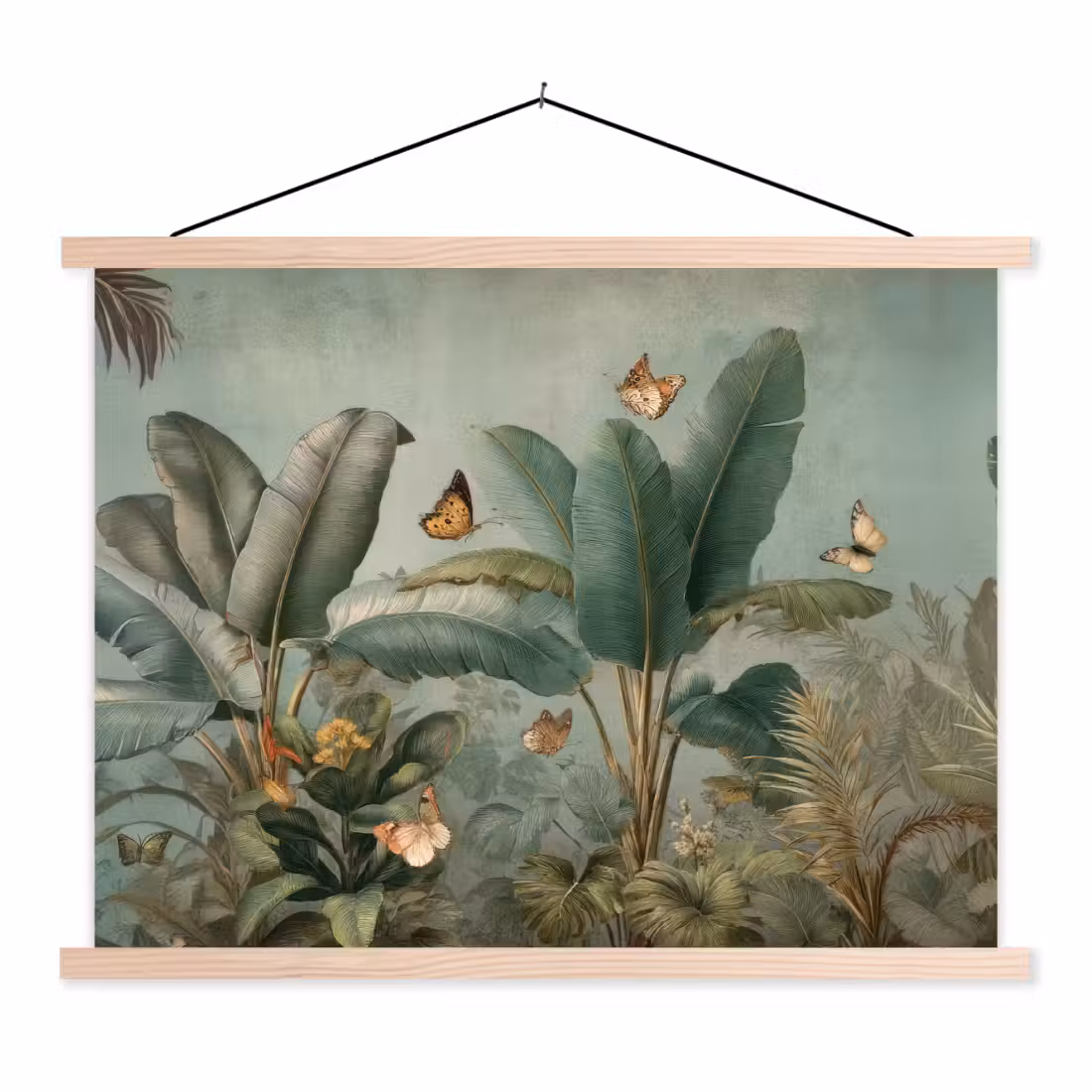Hanging Poster - Tropical foliage - Butterflies - green - Brown