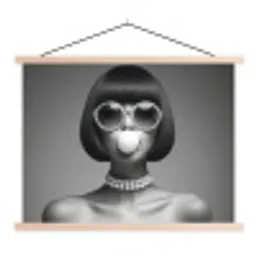 Vrouw - Zwart Wit - Ketting - Zonnebril textielposter latten blank klein -3d