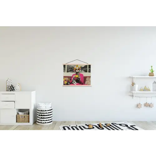 Vrouw - Kat - Bloemen - Kopje - Retro textielposter latten blank klein -kinderkamer