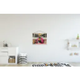 Vrouw - Kat - Bloemen - Kopje - Retro textielposter latten blank klein -kinderkamer
