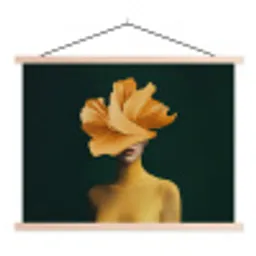 Vrouw - Hoed - Geel textielposter latten blank klein -3d