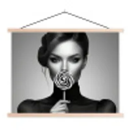 Vrouw - Lolly - Zwart textielposter latten blank klein -3d