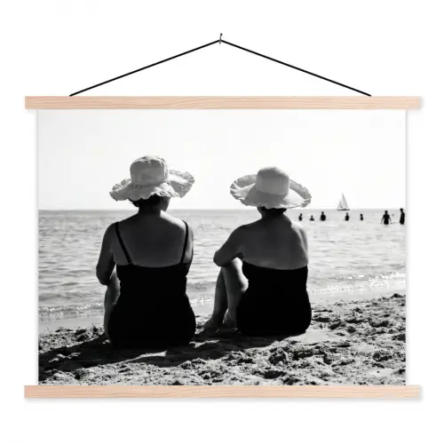 Vrouwen - Zonnehoed - Strand - Zwart - Wit textielposter latten blank klein -3d