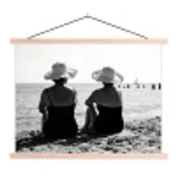 Vrouwen - Zonnehoed - Strand - Zwart - Wit textielposter latten blank klein -3d