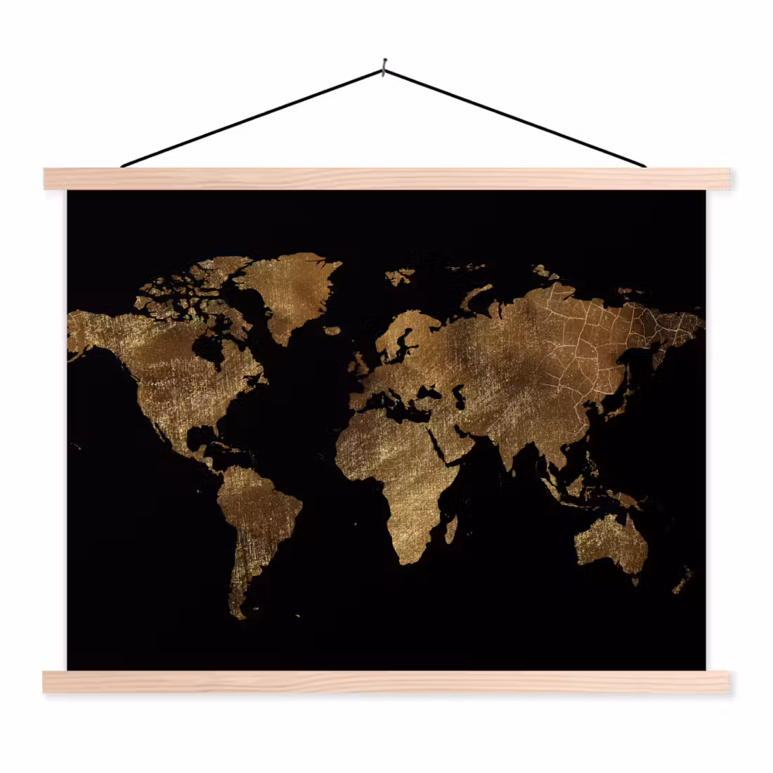 Hanging Poster - World map - Gold - Luxury - Earth - Black