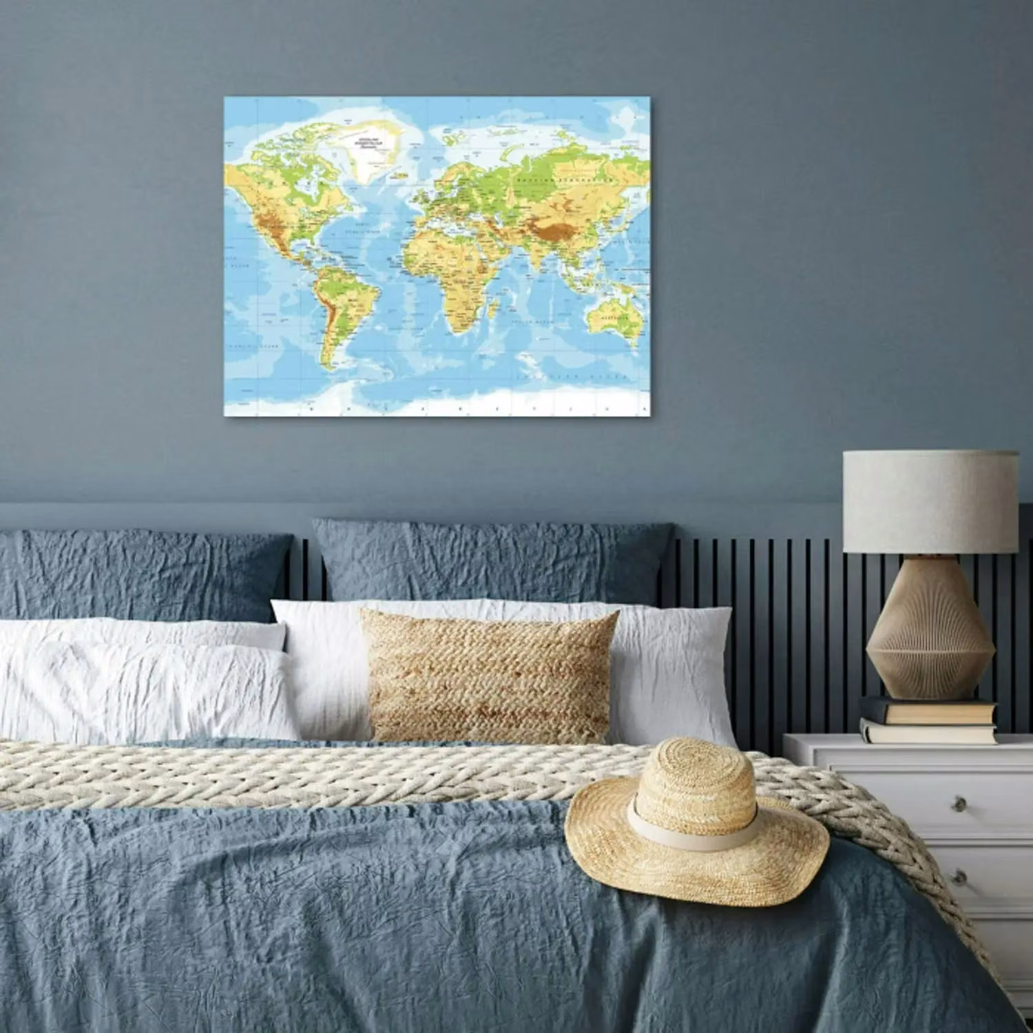 poster papier – Wereldkaart - Staatkundig - Blauw - Aarde - Educatief