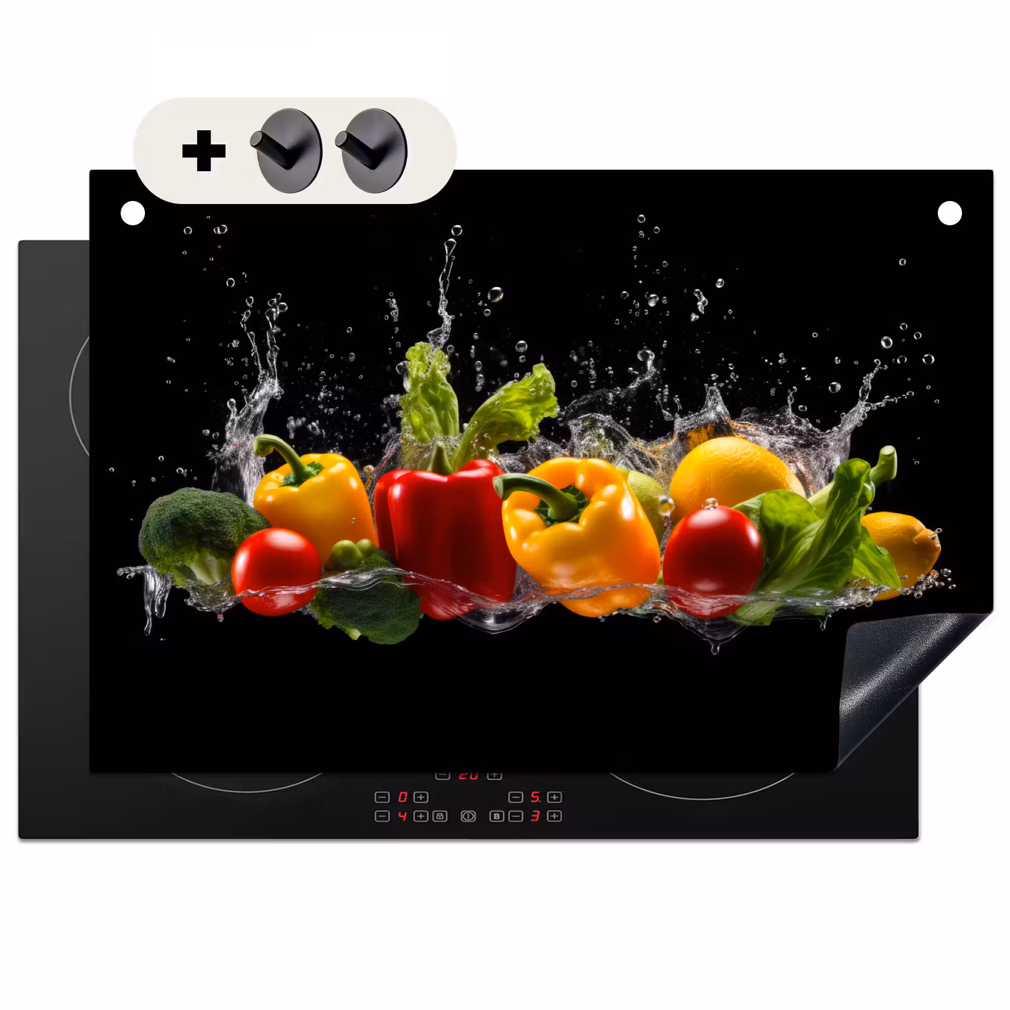 Induction Hob Cover & Splashback (2-in-1) - Bell bell pepper - Water - Vegetable - Black