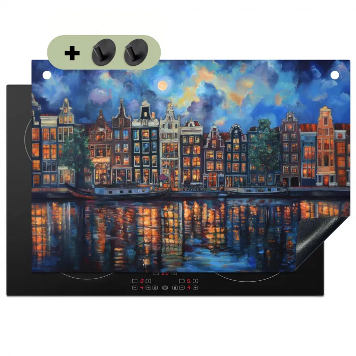 Grachten Amsterdam - Huizen - Stad - Kleurrijk Inductie beschemer met haakjes klein -3d