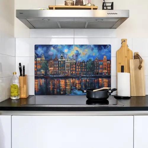 Grachten Amsterdam - Huizen - Stad - Kleurrijk Inductie beschemer met haakjes klein -sfeer2