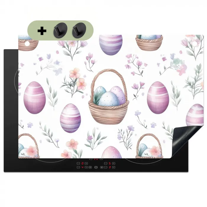 Bloemen - Paaseieren - Patroon Inductie beschemer met haakjes klein -3d