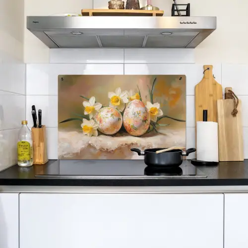 Bloemen - Eieren - Geschilderd Inductie beschemer met haakjes klein -sfeer2