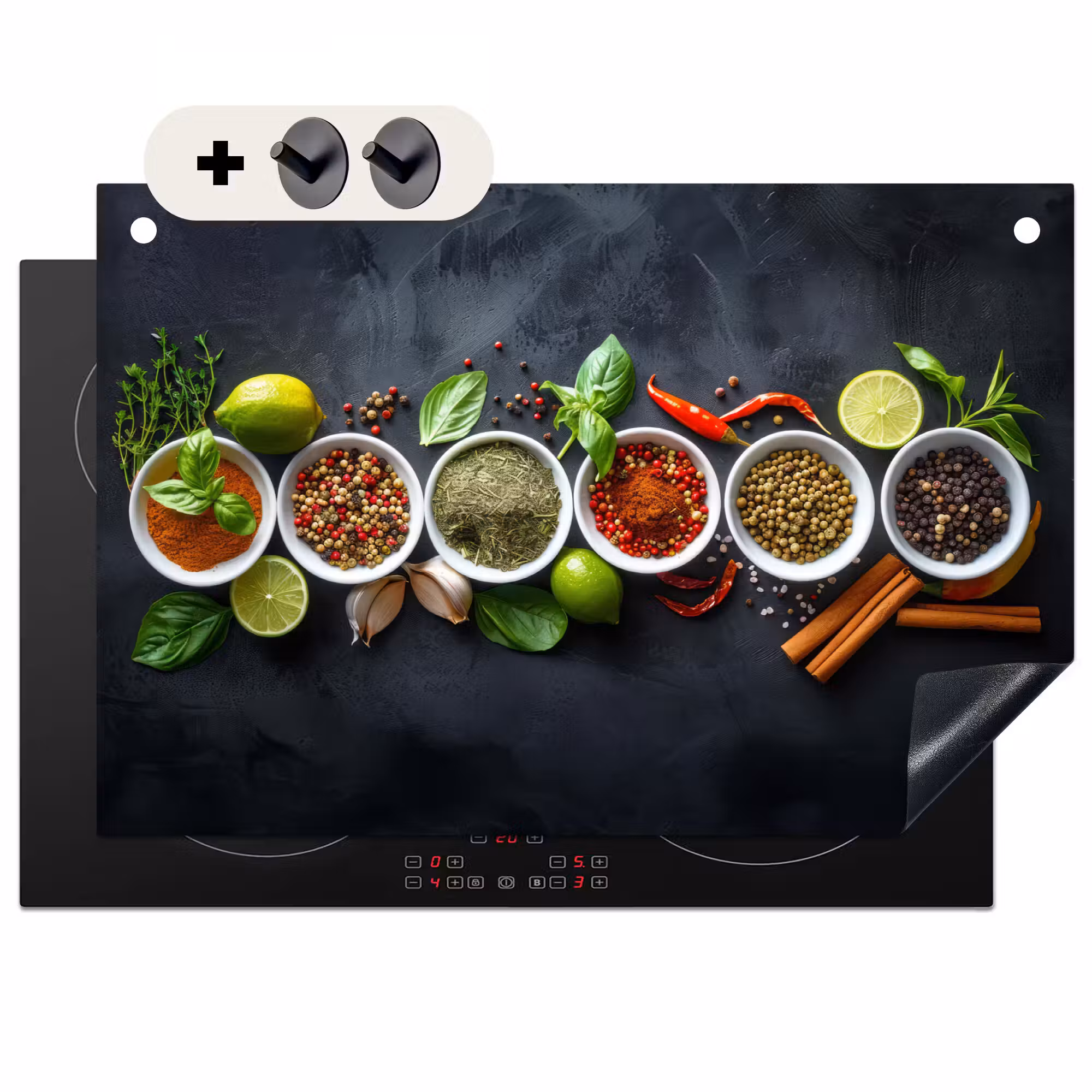 Induction Hob Cover & Splashback (2-in-1) - Herbs - Spices - Concrete look - Still life