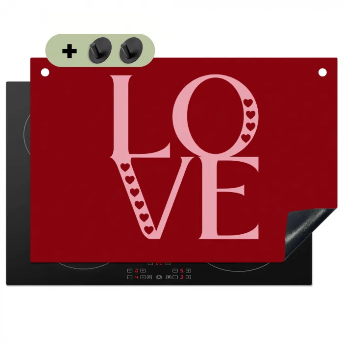 Love - Rood - Hatjes Inductie beschemer met haakjes klein -3d