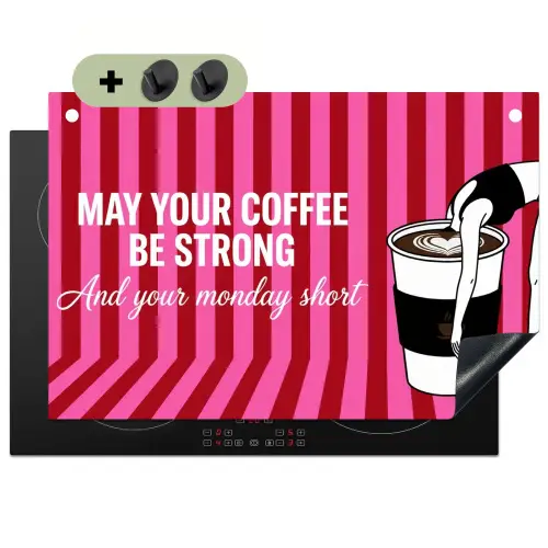 Roze - Strepen - Koffie - Maandag Inductie beschemer met haakjes klein -3d