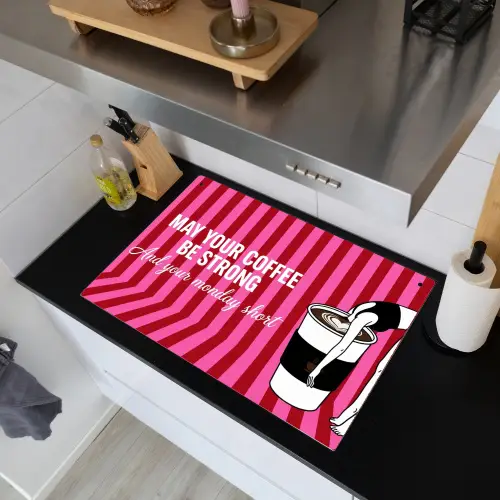 Roze - Strepen - Koffie - Maandag Inductie beschemer met haakjes klein -sfeer1