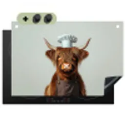 Schotse Hooglander - Bruin - Hoorns - Kokskleding Inductie beschemer met haakjes klein -3d