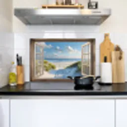 Doorkijk - Strand - Raam - Duinen - Zee Inductie beschemer met haakjes klein -sfeer2