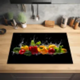 Paprika - Water - Groente - Zwart Inductie beschermer vinyl 3mm klein -sfeer5