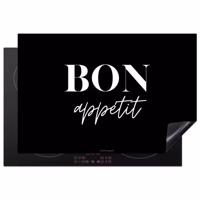 Zwart - Quote - Bon appétit Inductie beschermer vinyl 3mm klein -3d