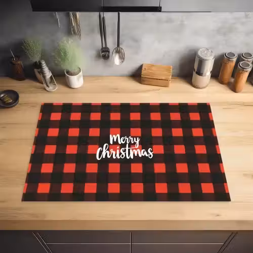 Geruit - Rood - Tekst - Christmas Inductie beschermer vinyl 3mm klein -sfeer5