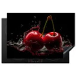 Kersen - Rood - Fruit - Water - Zwart Inductie beschermer vinyl 3mm klein -3d