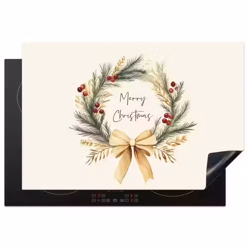 Kerstkrans - Kerst - Goud - Beige Inductie beschermer vinyl 3mm klein -3d