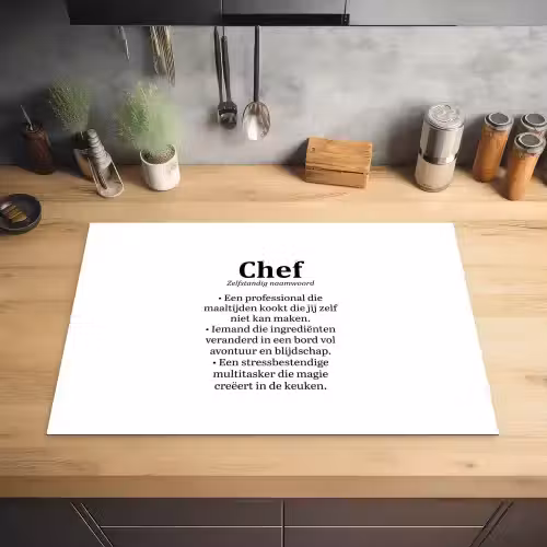 Kok - Definitie - Chef - Koken - Keuken - Spreuken - Woordenboek Inductie beschermer vinyl 3mm klein -sfeer5