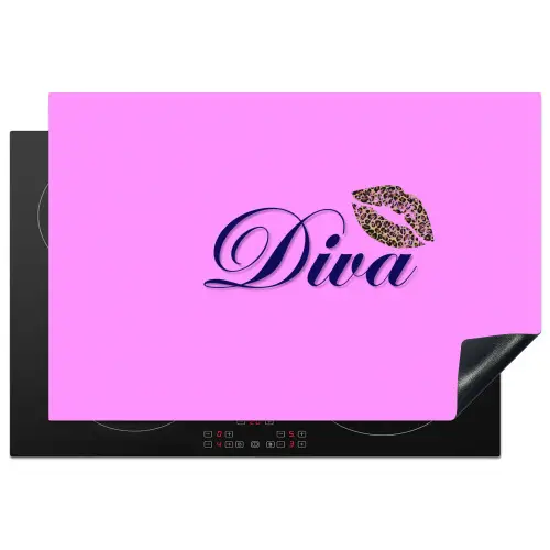 Diva - Lip - Panterprint - Roze Inductie beschermer vinyl 3mm klein -3d