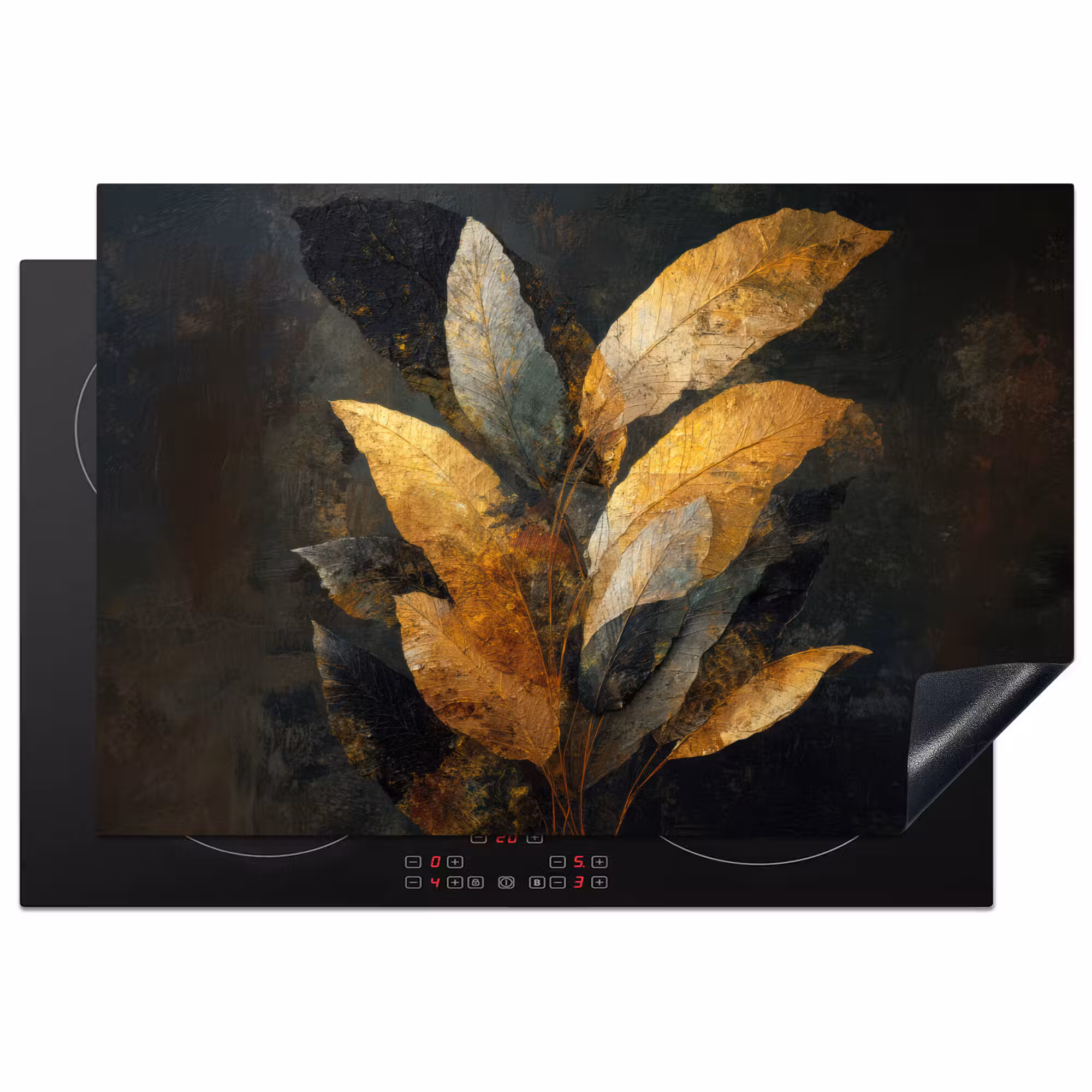 Induction Hob Cover - Golden Leaf Composition - Botanical Luxury