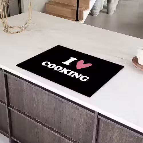 I love cooking - Koken - Hartje - Kookliefhebber - Kok - Spreuken Inductie beschermer vinyl 3mm klein -sfeer8