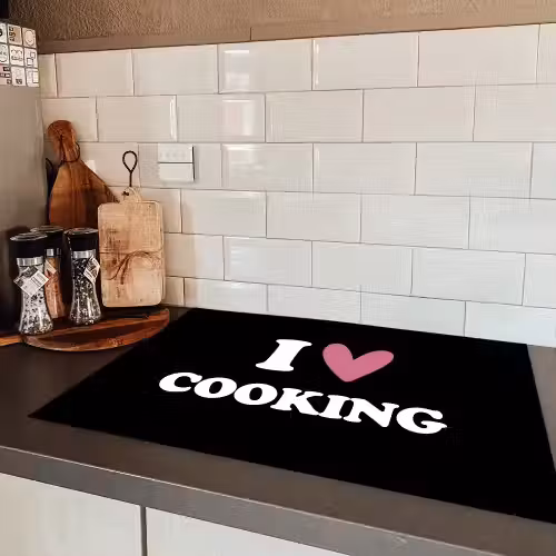 I love cooking - Koken - Hartje - Kookliefhebber - Kok - Spreuken Inductie beschermer vinyl 3mm klein -sfeer3