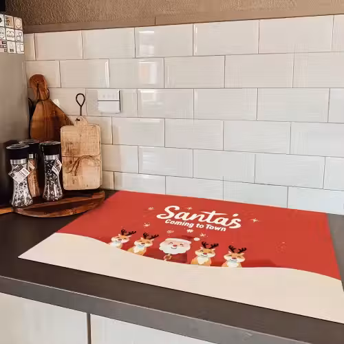 Illustratie - Kerstman - Rendieren - Rood Inductie beschermer vinyl 3mm klein -sfeer3