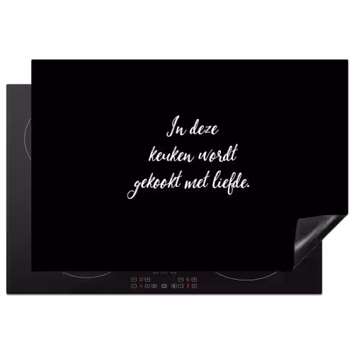 In deze keuken wordt gekookt met liefde - Koken - Spreuken - Quotes - Liefde Inductie beschermer vinyl 3mm klein -3d