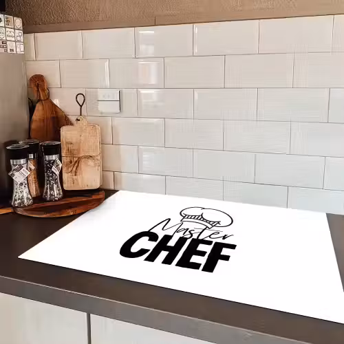 Keuken - Koken - Bakken - Chef - Master Chef - Kok - Tekst Inductie beschermer vinyl 3mm klein -sfeer3