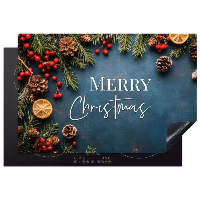 Merry Christmas - Blauw - Kerst - Winter Inductie beschermer vinyl 3mm klein -3d
