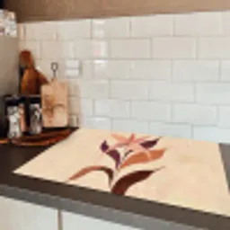 Minimalistisch - Bloem - Bladeren - Beige Inductie beschermer vinyl 3mm klein -sfeer3