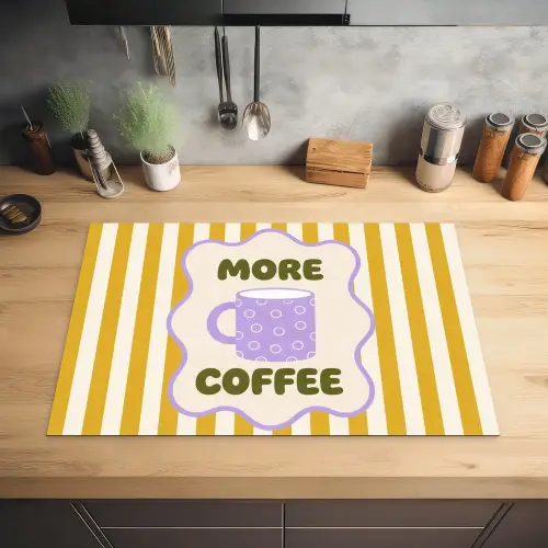 More coffee - Geel - Paars - Strepen - Mok Inductie beschermer vinyl 3mm klein -sfeer5