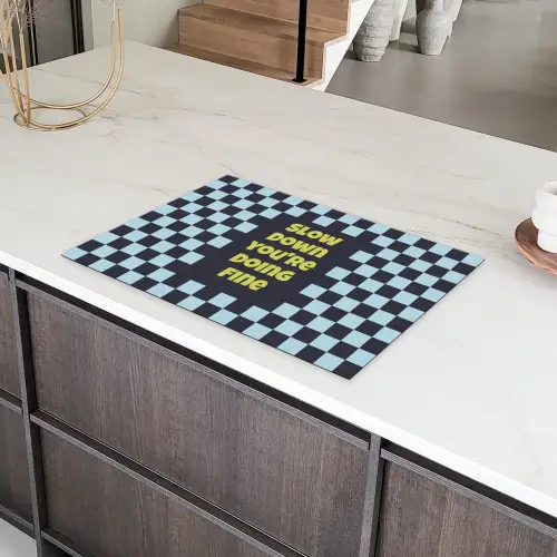 Patroon - Geblok - Blauw - Slow down you're doing fine Inductie beschermer vinyl 3mm klein -sfeer8