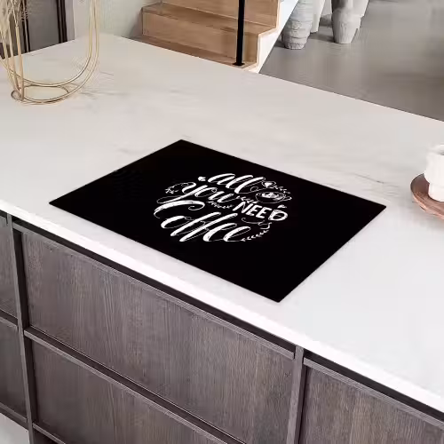 Quote - All you need is caffee - Zwart Inductie beschermer vinyl 3mm klein -sfeer8
