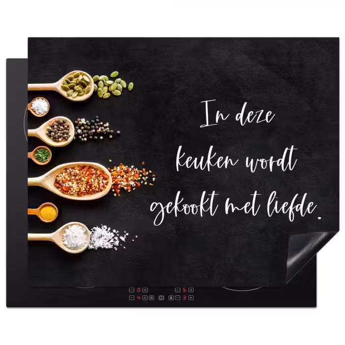 Quotes - Keuken - Spreuken - In deze keuken wordt gekookt met liefde - Liefde Inductie beschermer vinyl 3mm groot -3d