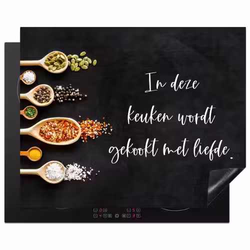 Quotes - Keuken - Spreuken - In deze keuken wordt gekookt met liefde - Liefde Inductie beschermer vinyl 3mm groot -3d