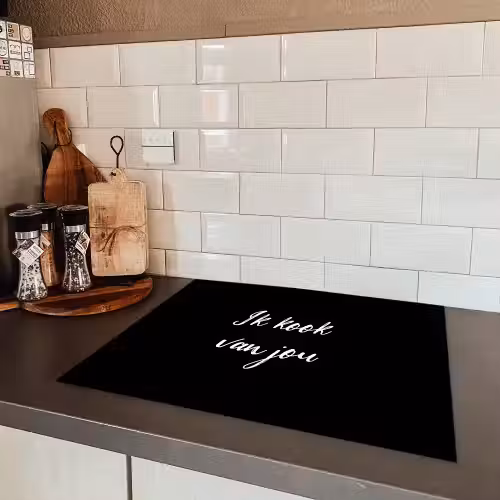 Quotes - Spreuken - Ik kook van jou - Liefde - Partner Inductie beschermer vinyl 3mm groot -sfeer3