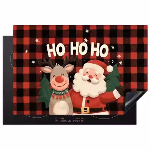Kerstman - Rendier - Tekst - Rood - Zwart Inductie beschermer vinyl 3mm klein -3d