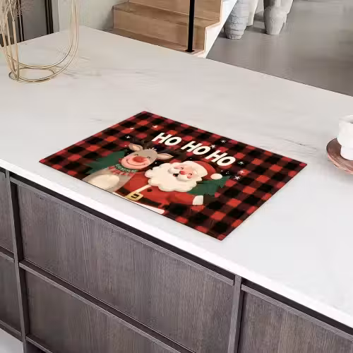 Kerstman - Rendier - Tekst - Rood - Zwart Inductie beschermer vinyl 3mm klein -sfeer8