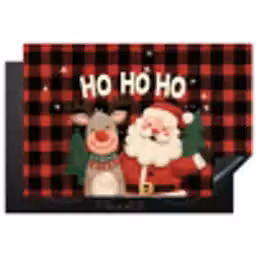 Kerstman - Rendier - Tekst - Rood - Zwart Inductie beschermer vinyl 3mm klein -3d