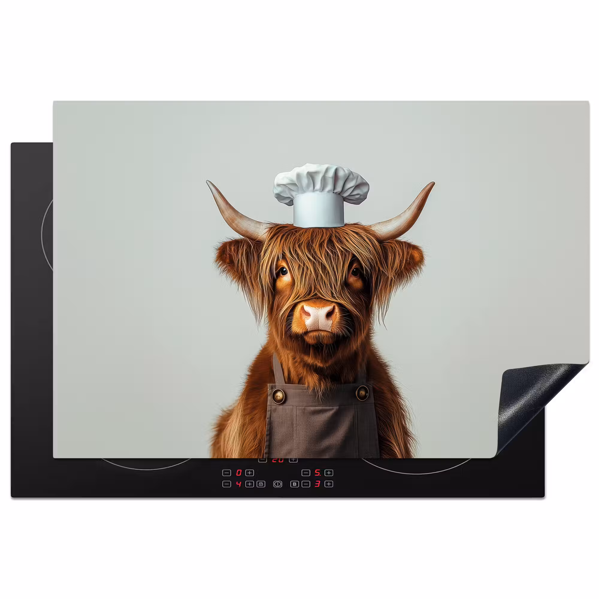 Induction Hob Cover - Scottish Highlander - Brown - Horns - Chef's clothing