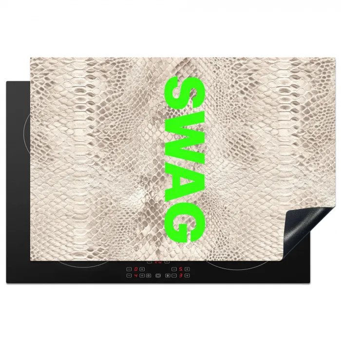 Slangenprint - SWAG - Neon - Groen Inductie beschermer vinyl 3mm klein -3d
